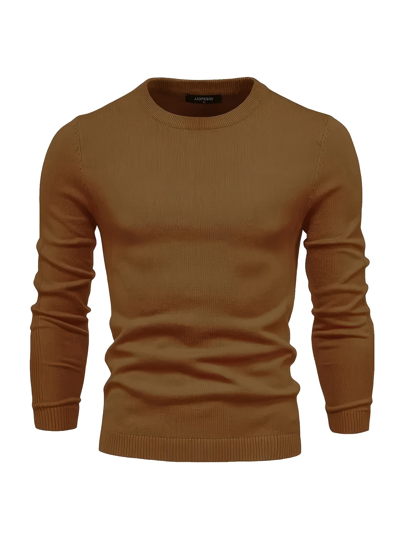 Men's Casual Solid Knitted Sweater - Warm And Stretchy Crew Neck Pullover For Fall And Winter