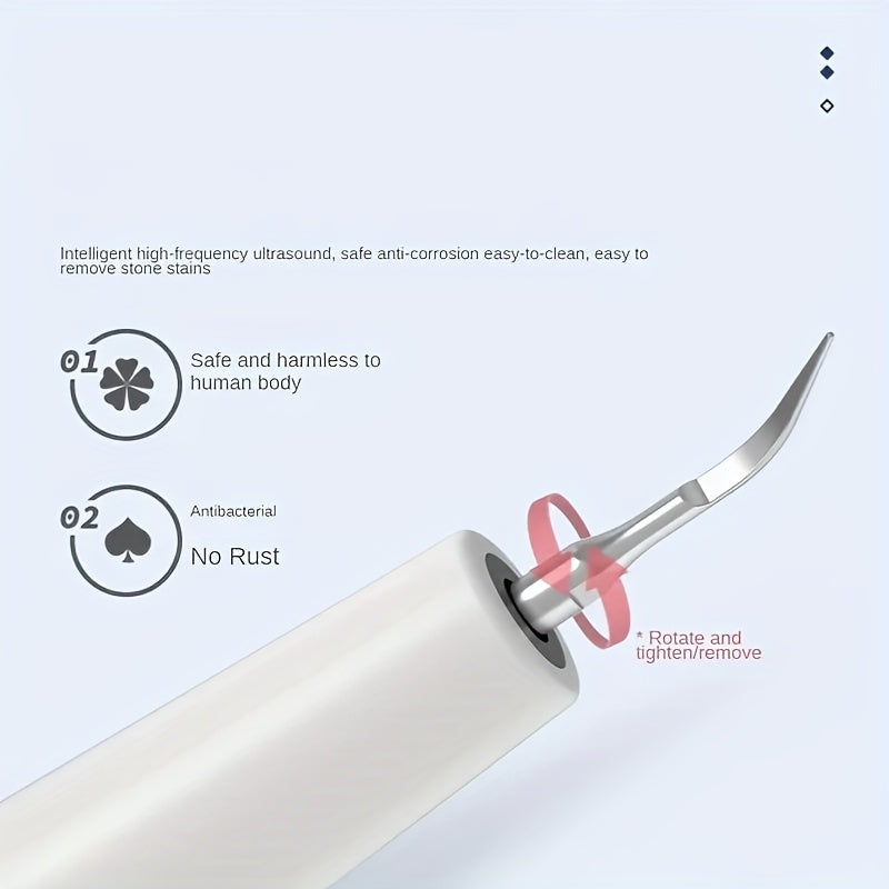 1pc Tartar Removal For Teeth With LED Light, Teeth Cleaning Up To 2600000 Operating Frequency, Rechargeable Teeth Cleaning Kit, 4 Replaceable Heads With A  Oral Mirror,Dental Rinse, 5 Gears Adjustment,Immediately Remove Dental Plaque And Stains