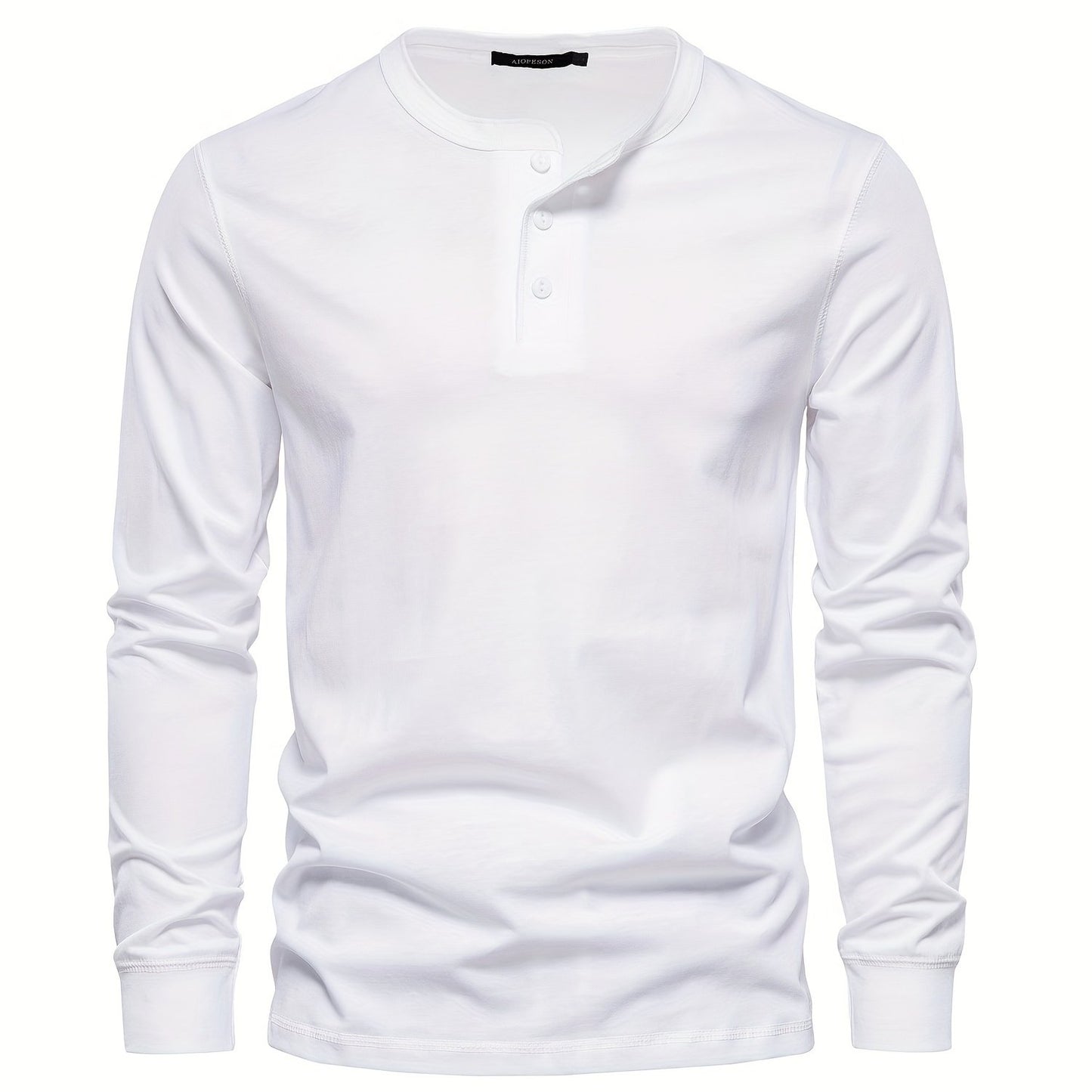 Men's Henley Collar Long Sleeve Cotton T Shirt