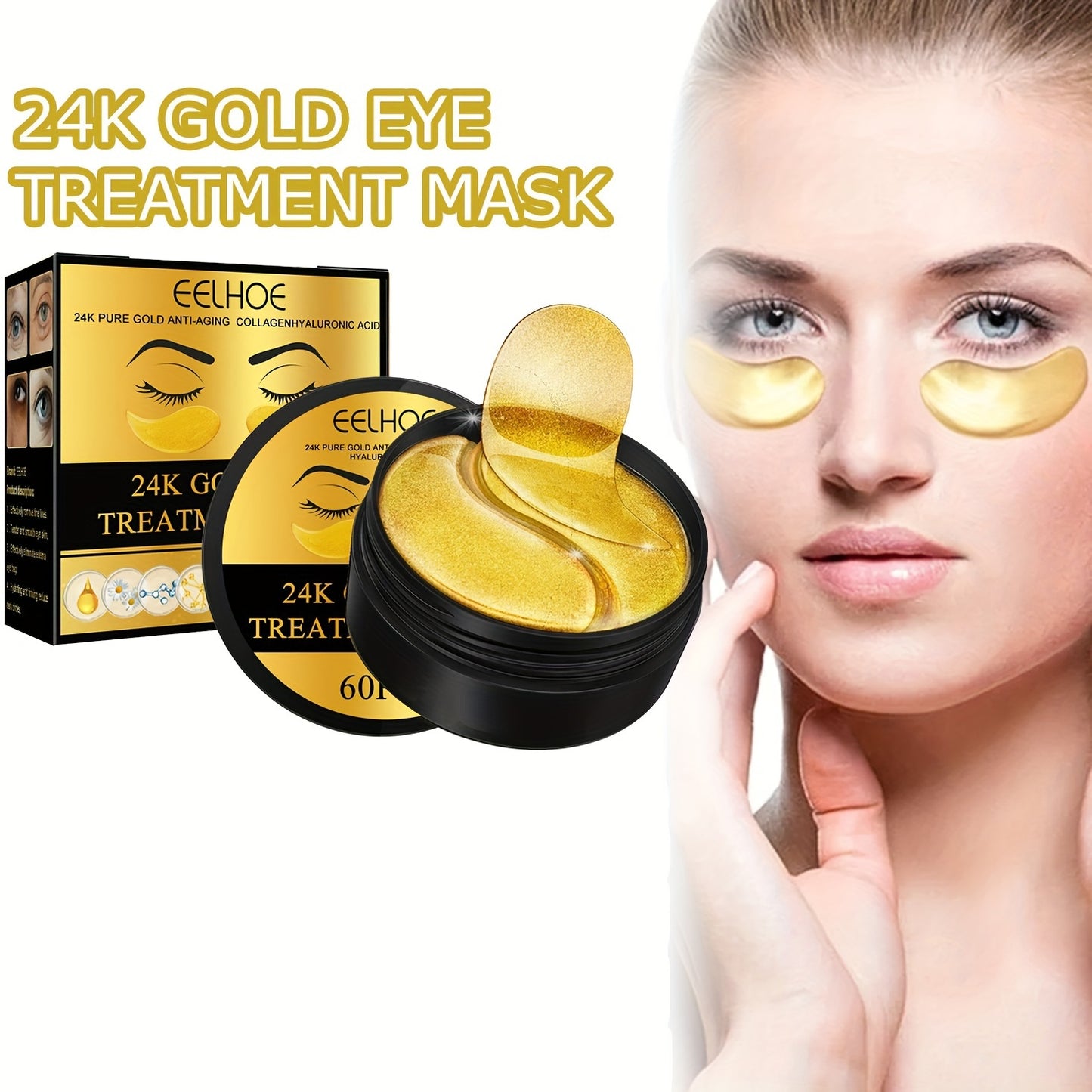 60pcs\u002F30 Pairs 24k Golden Eye Mask - Moisturizing And Nourishing Eye Patch, Firming And Tightening Eye Skin