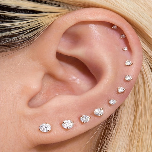 7 Paires Ensemble De Délicat Boucles D'oreilles Dos Plat Boucles D'oreilles En Acier Inoxydable Bijoux Agrémentée Gemmes Synthétiques Pour Les Femmes Cadeau