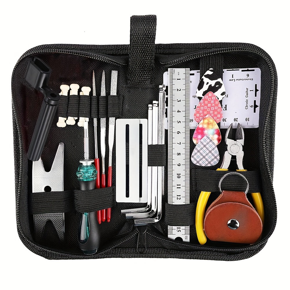 26Pc Guitar Repair Tool Kit - Ruler, Wire Pliers, Files & More - For Guitar, Bass, Mandolin & Banjo Maintenance & Cleaning