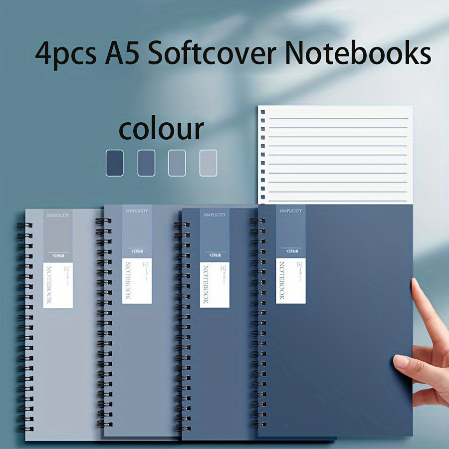 4pcs Gradient Blue Series A5 Spiral Notebook, 320 Pages Total Can Be Used