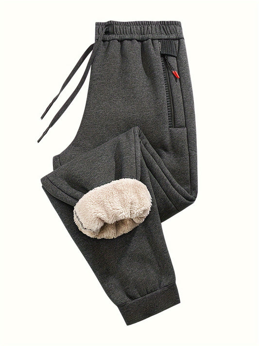 Men's Casual Simple Drawstrings Sweatpants, Fleece Thermal Sweatpants For Winter Outdoor Sports Best Sellers