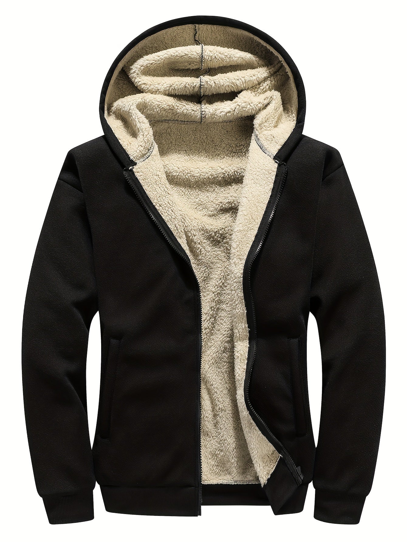 Plus Size Men's Casual Zip Up Fleece Hoodies, Long Sleeve Hooded Sweatshirt Jacket Coats