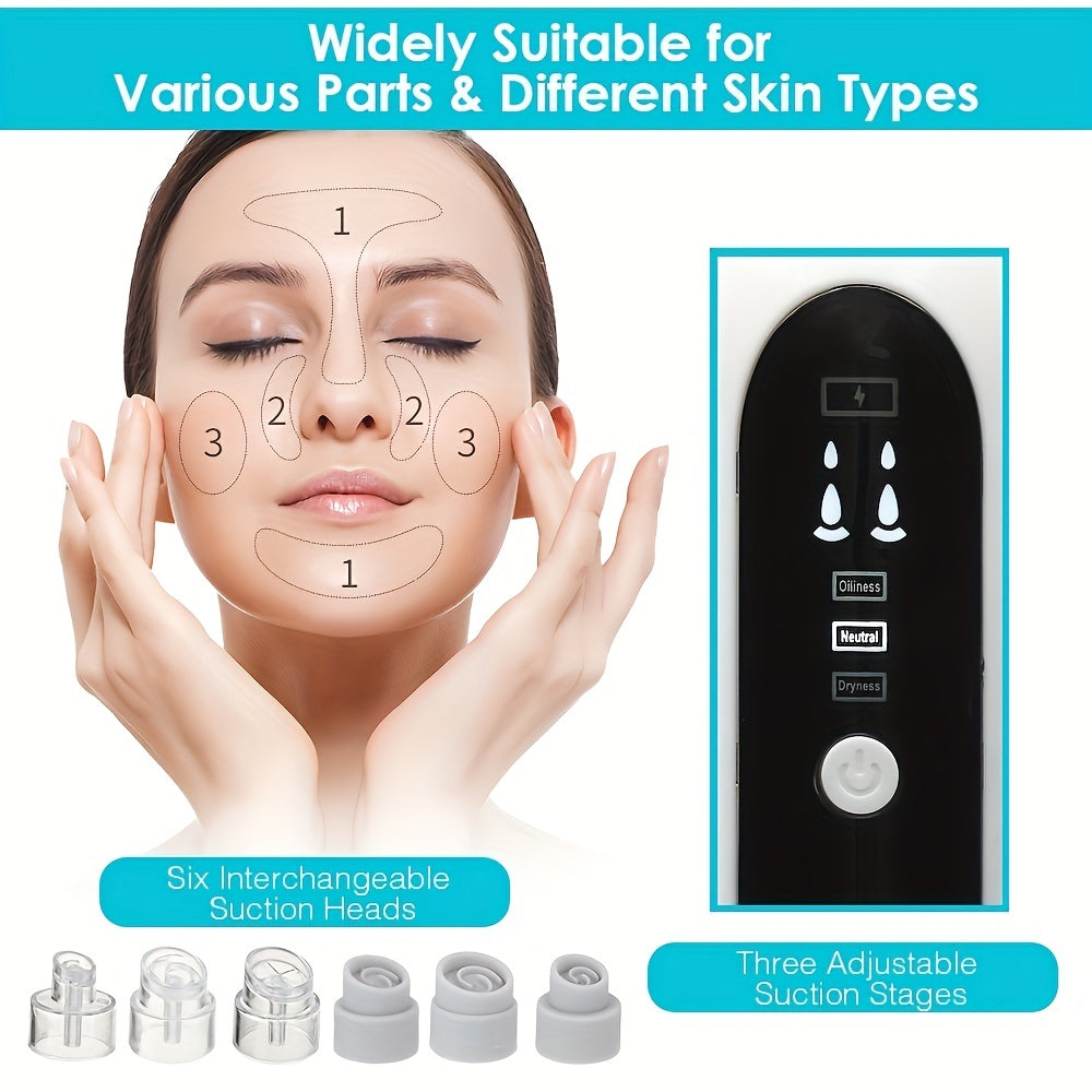 6 Tête Nettoyeur De Pores Extracteur D'aspiration Électrique Blackhead Vacuum Remover Portable Usage Personnel Électrique Acné Pore Cleaner Blackhead Remover Vacuum