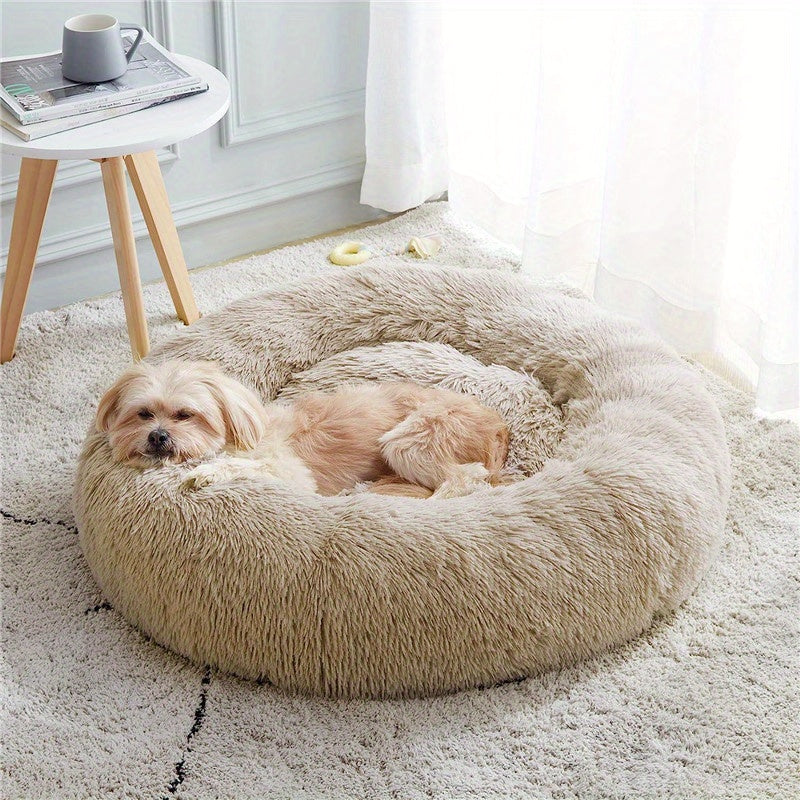 Calmant chien et chat lit, anti-anxiété Donut Cuddler réchauffement confortable doux lit rond, moelleux fausse fourrure peluche coussin lit pour petits moyens et grands chiens et chats (16 \)