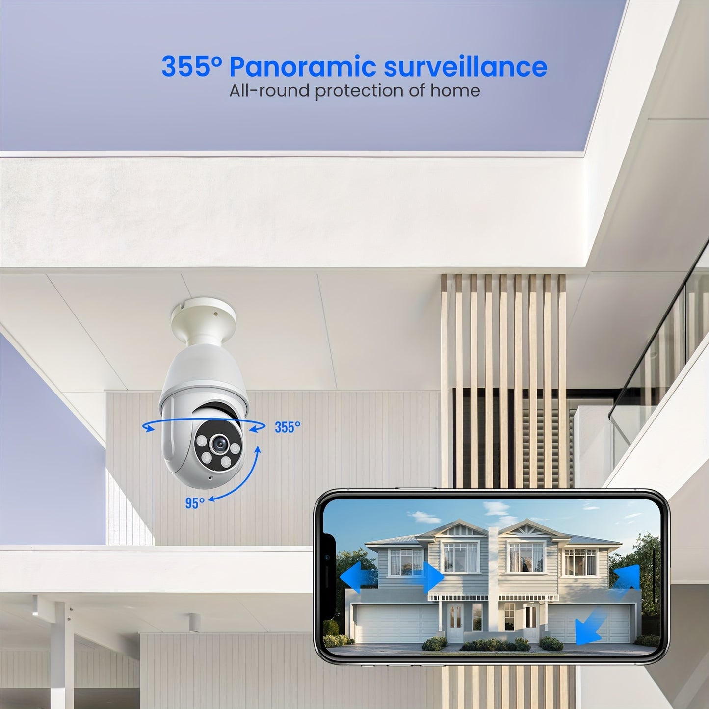 Light Bulb Home Security Camera Wireless Outdoor Indoor WiFi Cameras With Smart AI Human Detection, Instant Alert, Color Night Vision, 355° Pan\u002FTilt Panoramic Surveillance & Two-Way Audio, Based E27