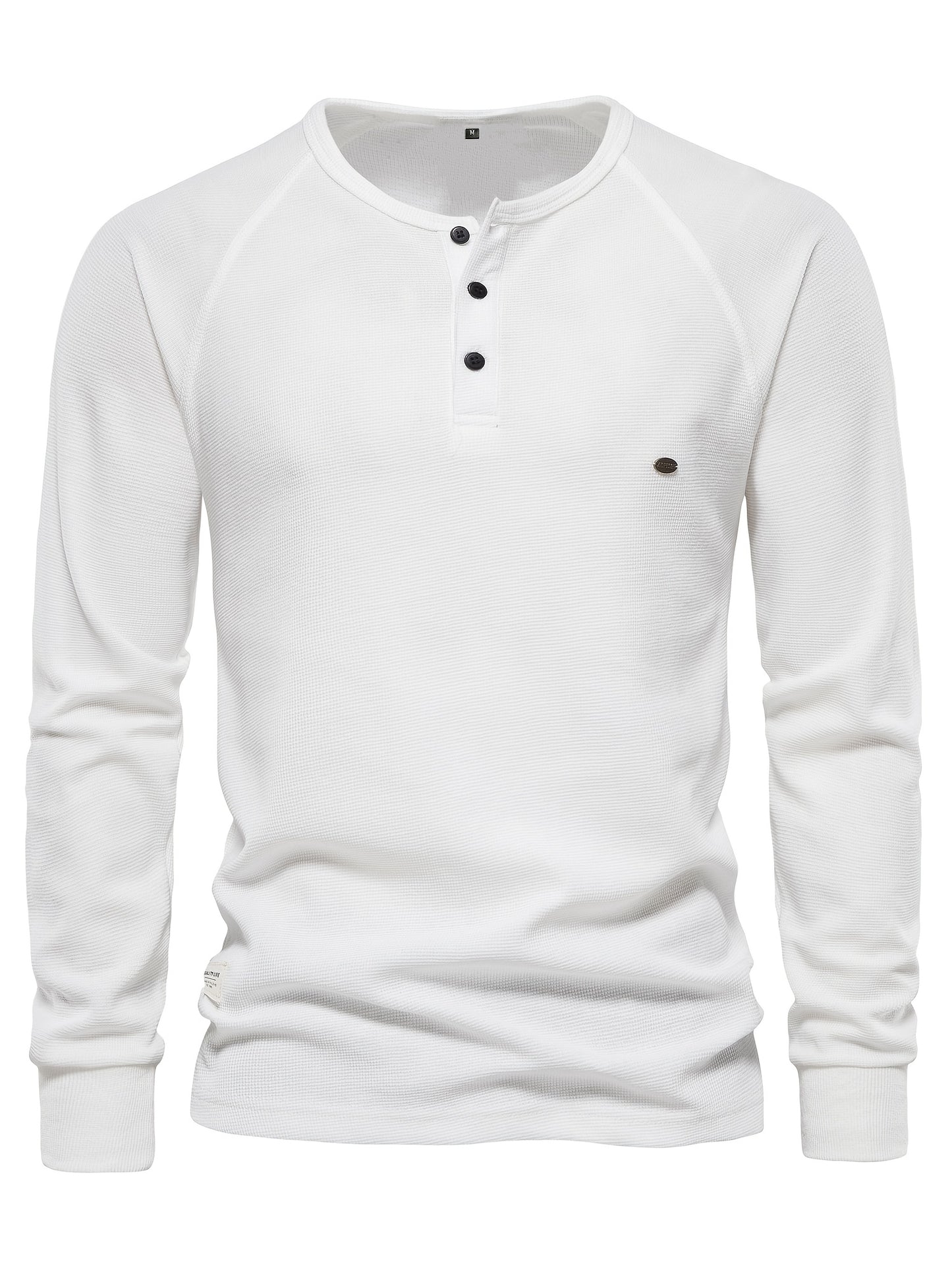 Waffle Henley T-Shirt Men's Basic Breathable Long Sleeve  Henley T-Shirts