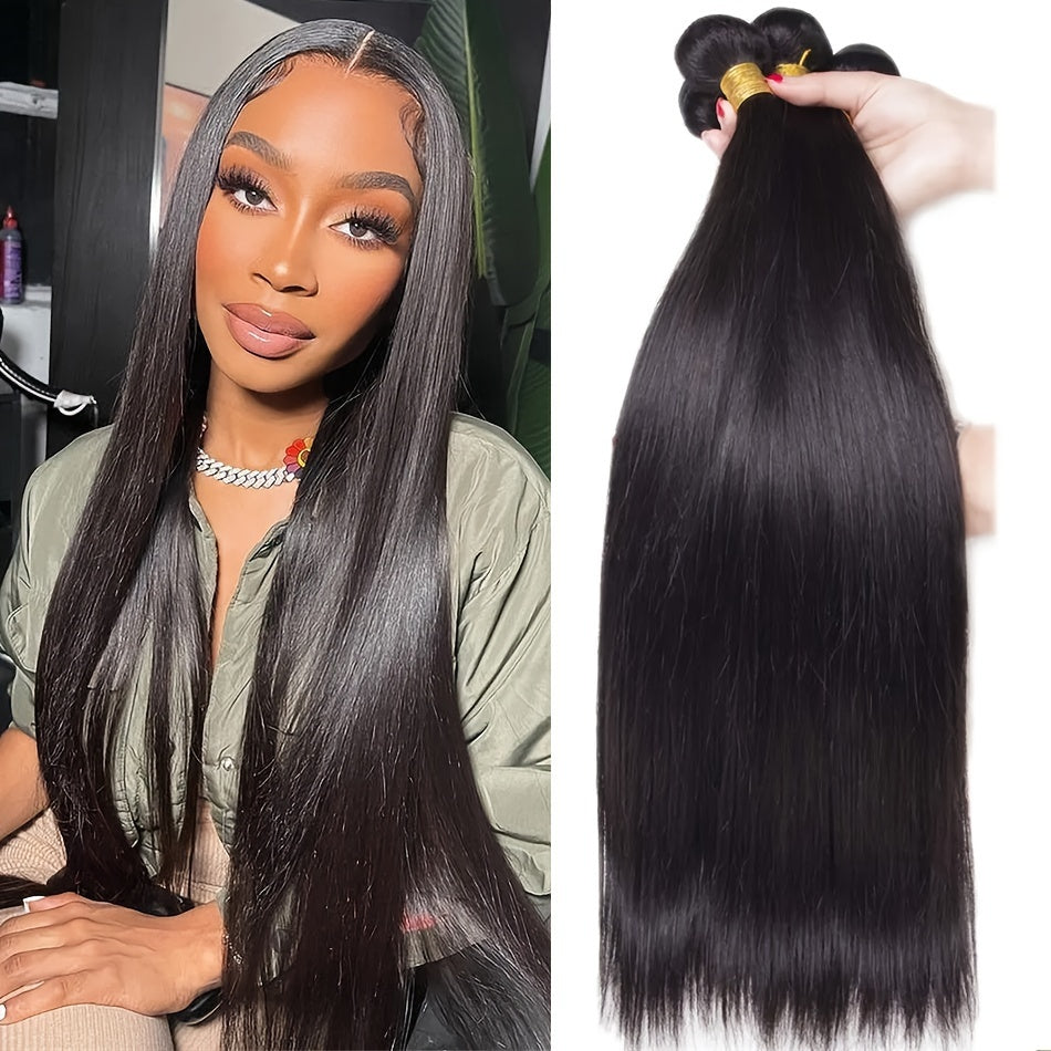 4 Bundles Straight Hair Bundles 4 Pieces 100% Human Hair Extensions For Women 8 10 12 14 Inch Brazilian Virgin Straight Human Hair Bundles Weavings For Women