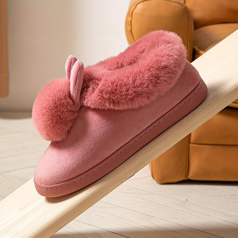 Slipeprs de la decoración del conejo de Kawaii de las mujeres, resbalón forrado felpa cómoda en los zapatos, zapatos calientes del invierno de las mujeres