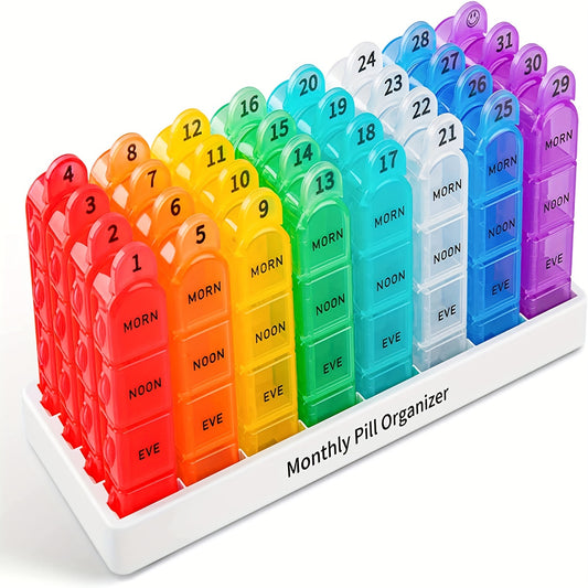 1pc Monthly Pill Organizer 4 Times A Day, One Month Pill Box Organizer 30 Day, 31 Day Pill Case With 32 Portable Compartments For Home Travel Office, Daily Medicine Container For Vitamins, Supplement & Medication