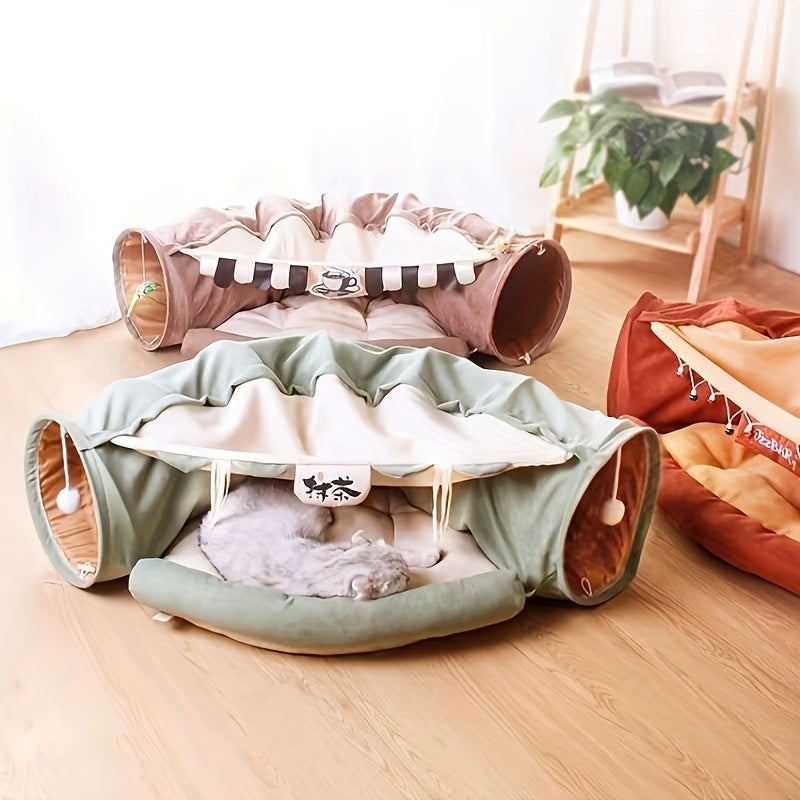 Cat Tunnel For Indoor Cats, Cat Tube With Collapsible Washable Cat Bed Cat Toy For Small Medium Cat Pendant Random