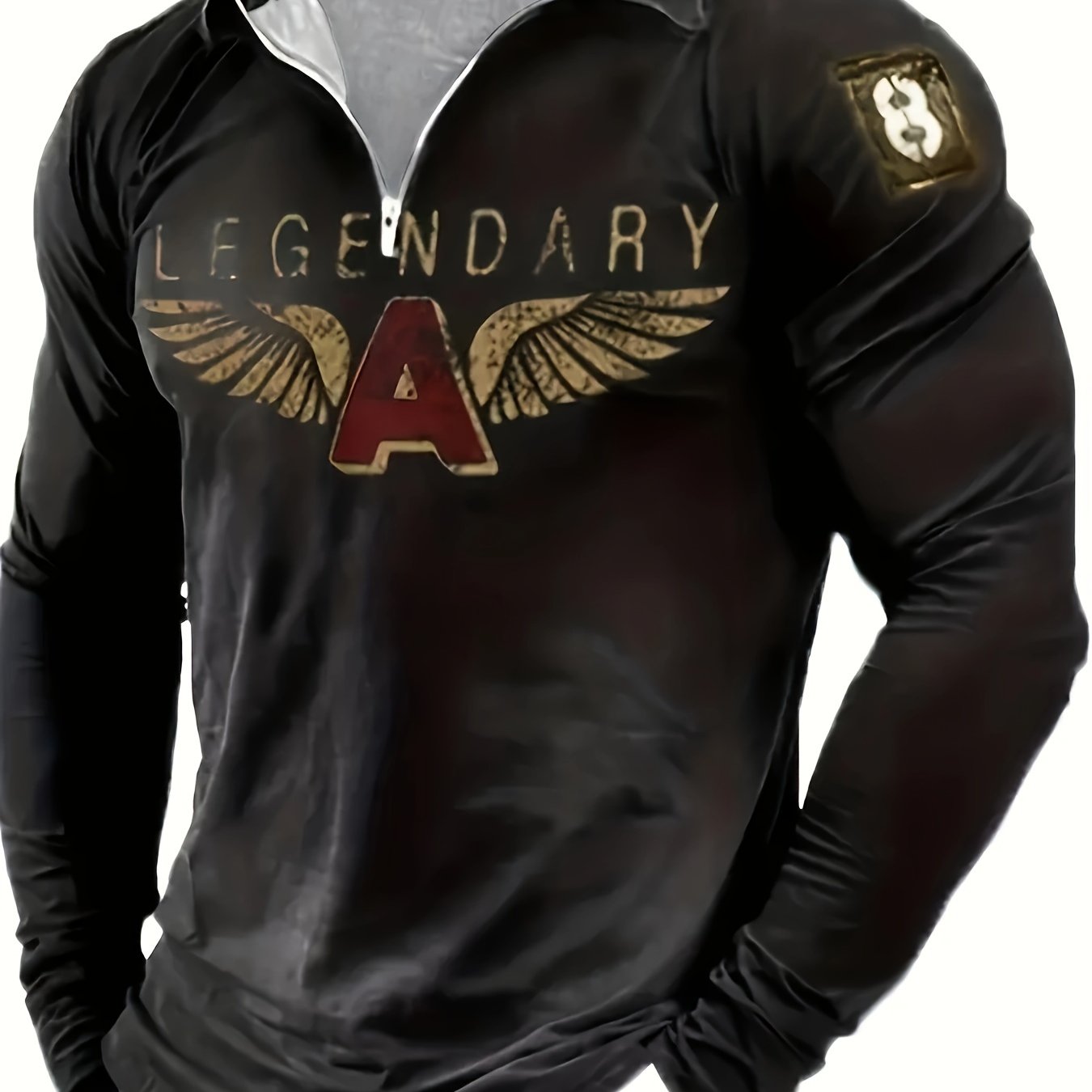 Plus Size Herren Letter &amp; Wings Grafik druck Golf Shirt Vintage Langarm Shirt für den Frühling Herbst, Herren bekleidung