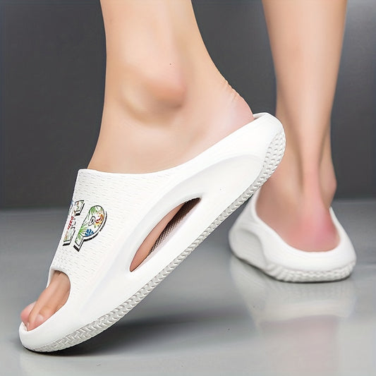 Women's Letter Pattern Pillow Slides, Soft Sole Slip On Non-slip Comfy Bedroom Shoes, Casual Outdoor Footwear