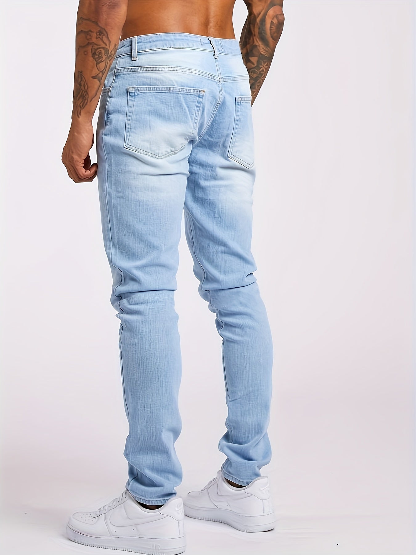 Slim Fit Jeans, Men's Casual Street Style Solid Color Mid Stretch Denim Pants For Spring Summer