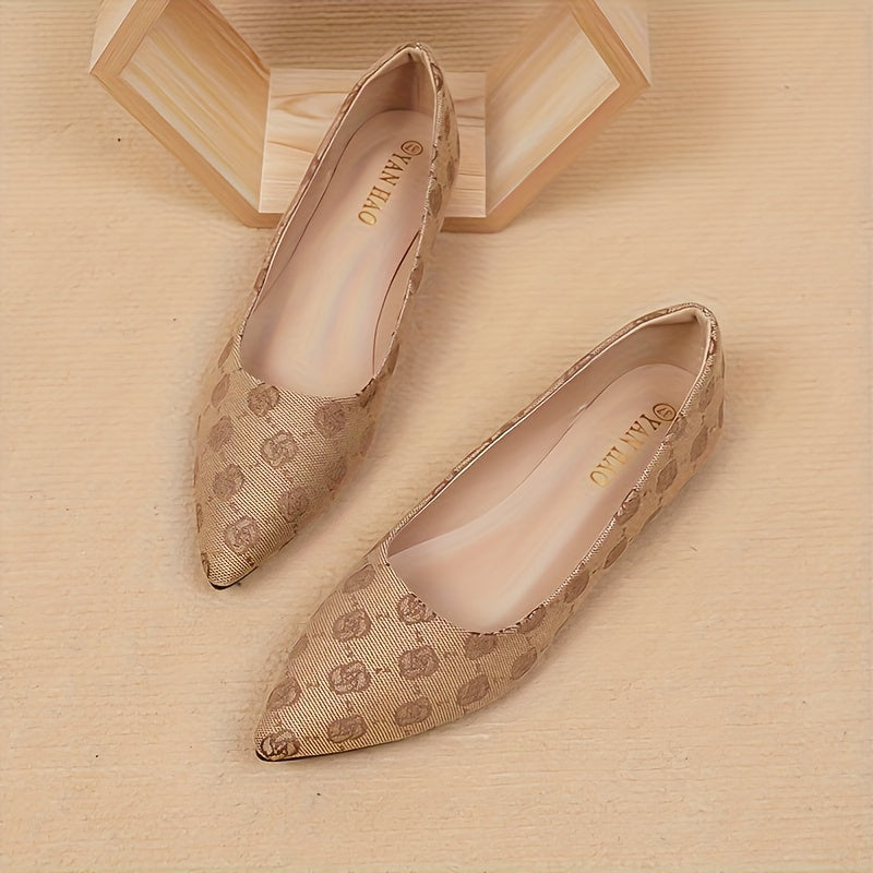 Women's Flower Pattern Flat Shoes, Elegant Point Toe Slip On Shoes, Lightweight & Comfortable Shoes