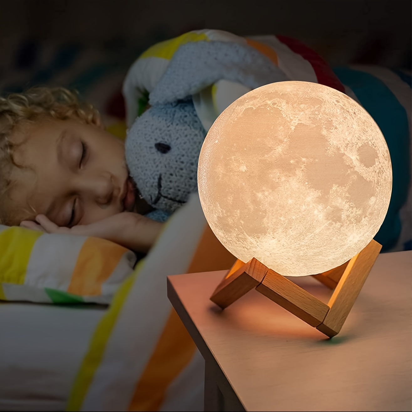 Moon Lamp 2024 Upgraded 128 Colors With Timing Moon Night Light- Wooden Stand & Remote\u002FTouch Control 5.9 Inches Lamp