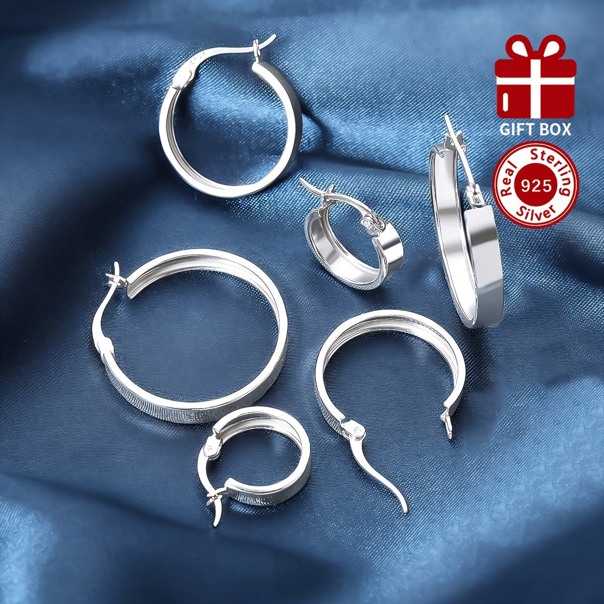 925 en argent Sterling hypoallergénique brillant boucles d'oreilles Vintage Style Simple adapté pour les femmes