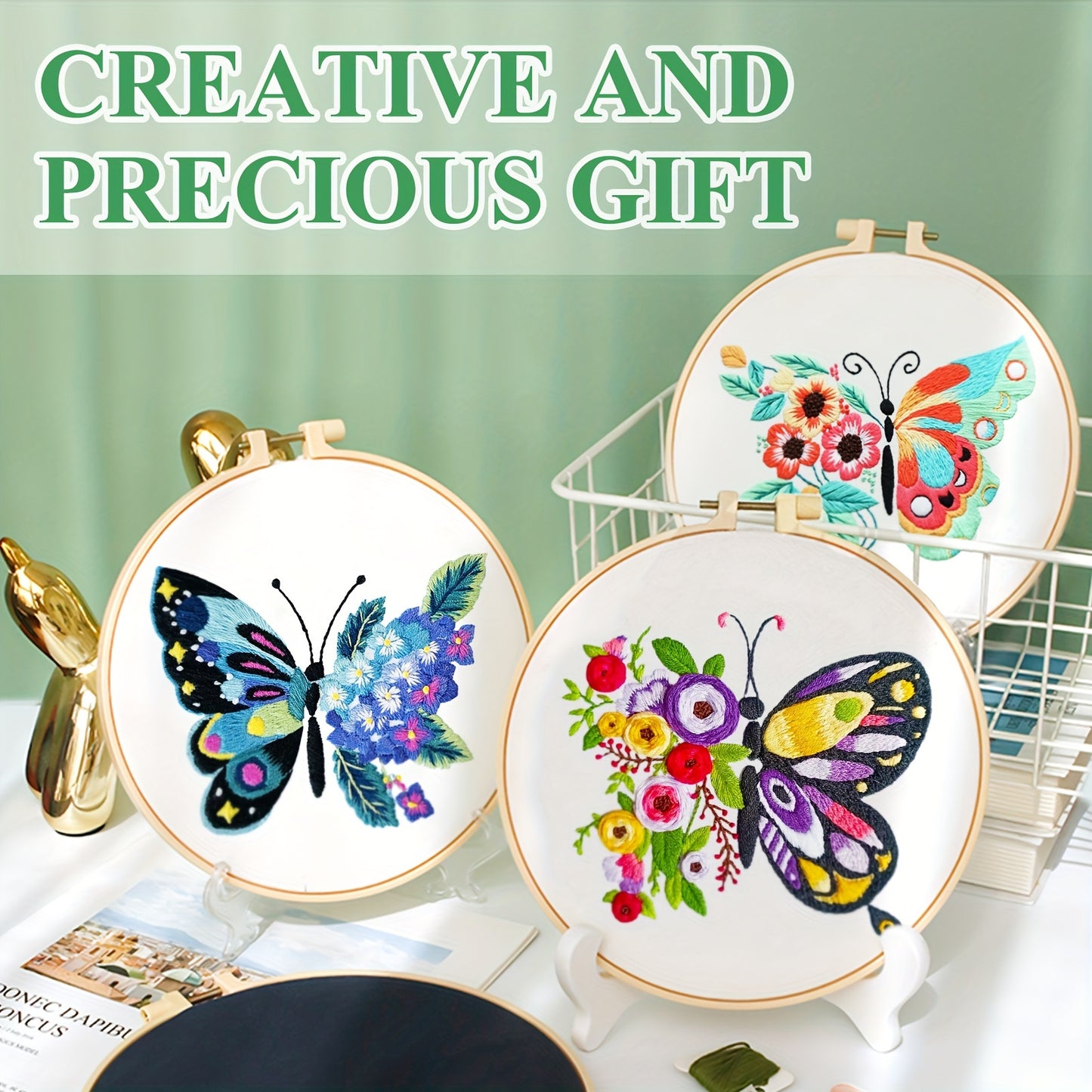 3pcs Handmade Beginners DIY Craft Embroidery Cross Stitch Kit Set Flower Pattern Gift