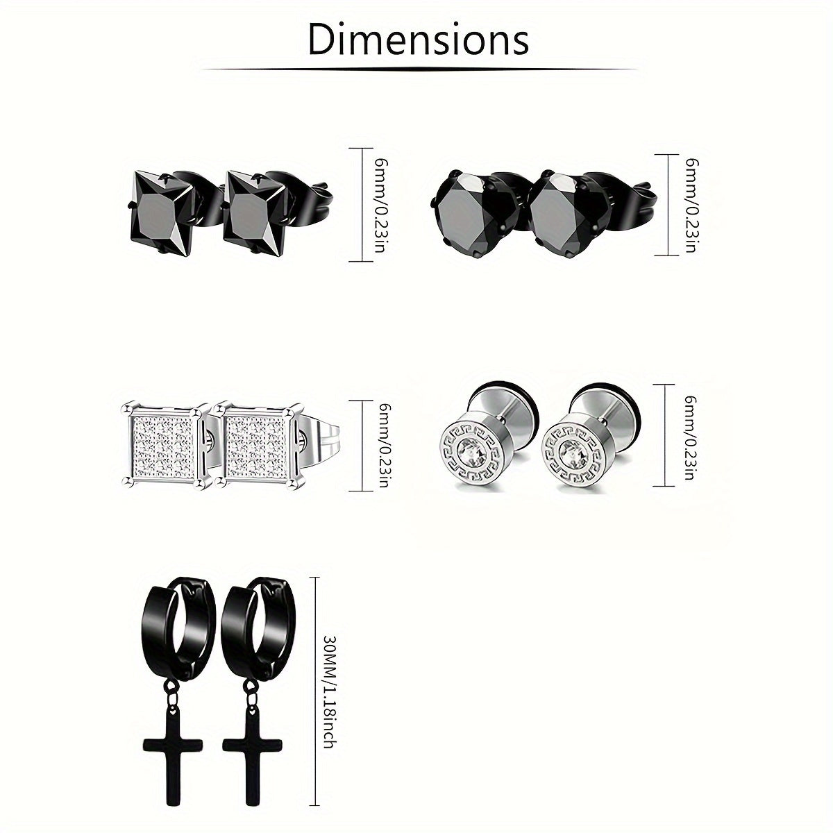 15 pares de pendientes de acero inoxidable para hombres, pendientes con bisagras de cruz, pendientes de zirconia cúbica para hombres, joyería de perforación de oreja