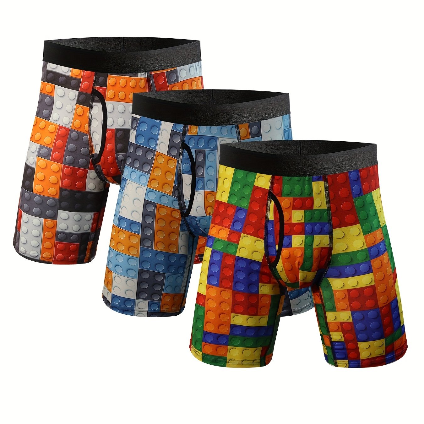 3pcs Hommes de Plus Taille Plante Tropicale Impression Personnalité Mode Nouveauté Longues Boîtes Mémoires, Sport Mémoires, Haute Stretch Confortable Sous-Vêtements