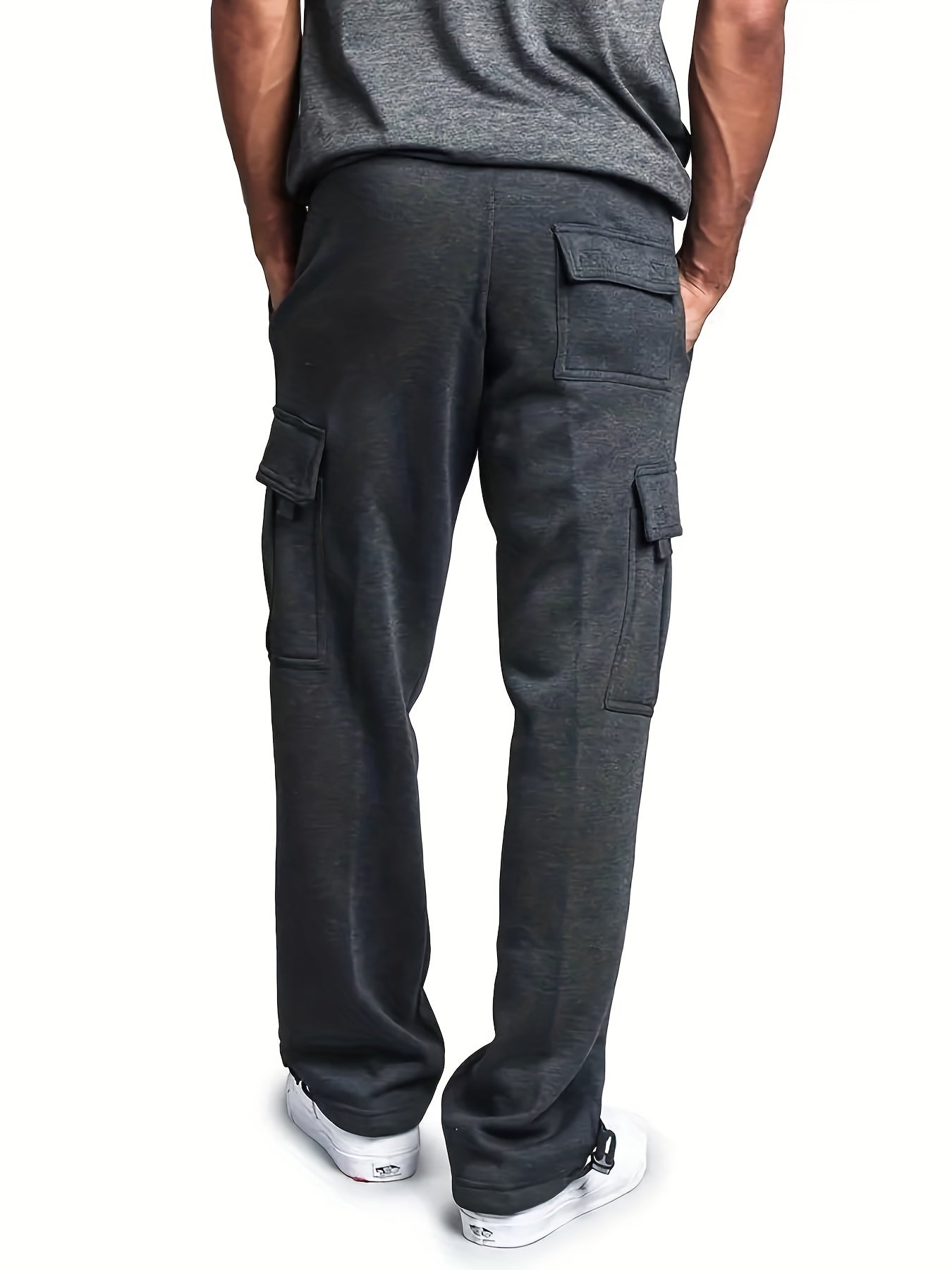 Plus Size Men's Relaxed Fit Cargo Trousers With Pockets, Oversized Casual Drawstring Pants For Big And Tall Guys