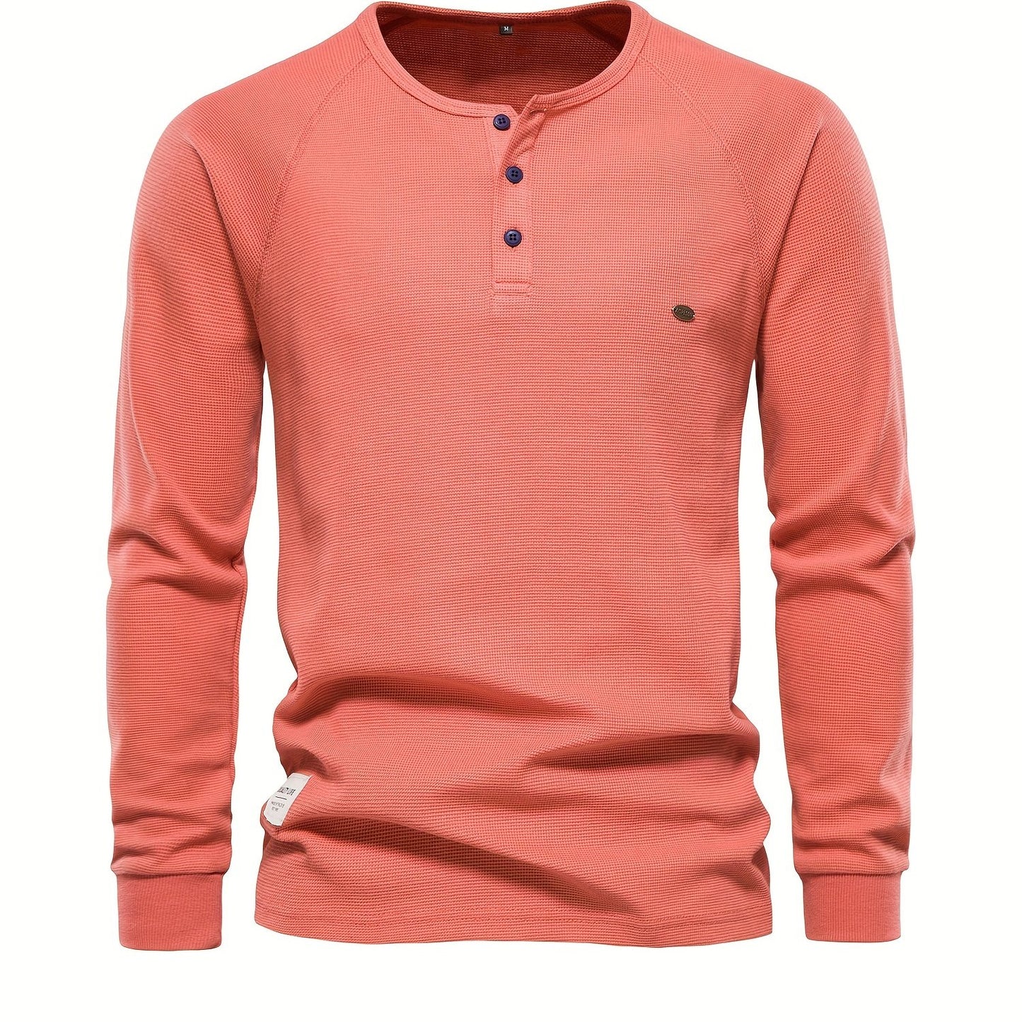 Waffle Henley T-Shirt Men's Basic Breathable Long Sleeve  Henley T-Shirts