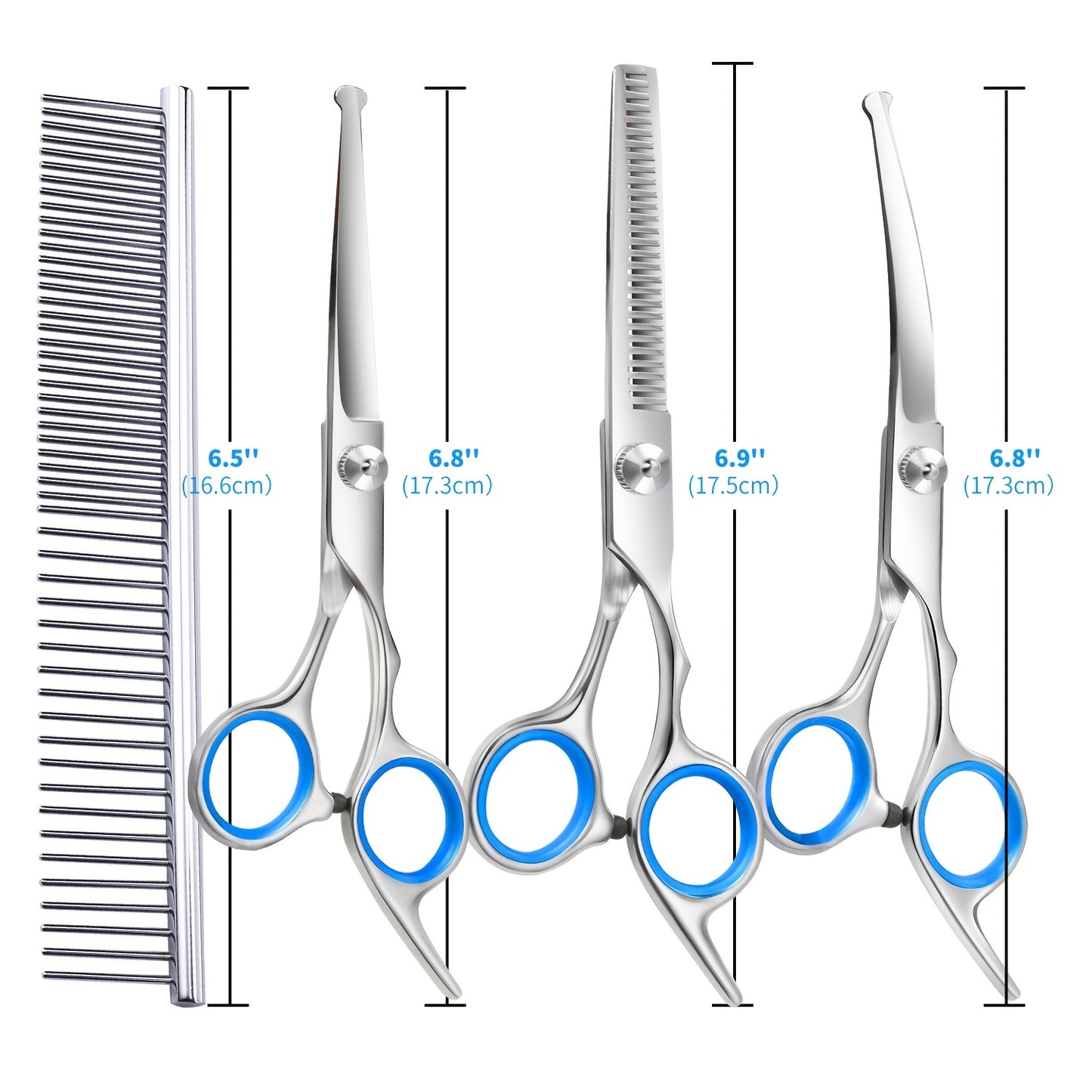 4pcs Professional Dog Grooming Scissors - Stainless Steel Round Tip Down-Curved Thinning and Cutting Shears for Precise Trimming and Shaping