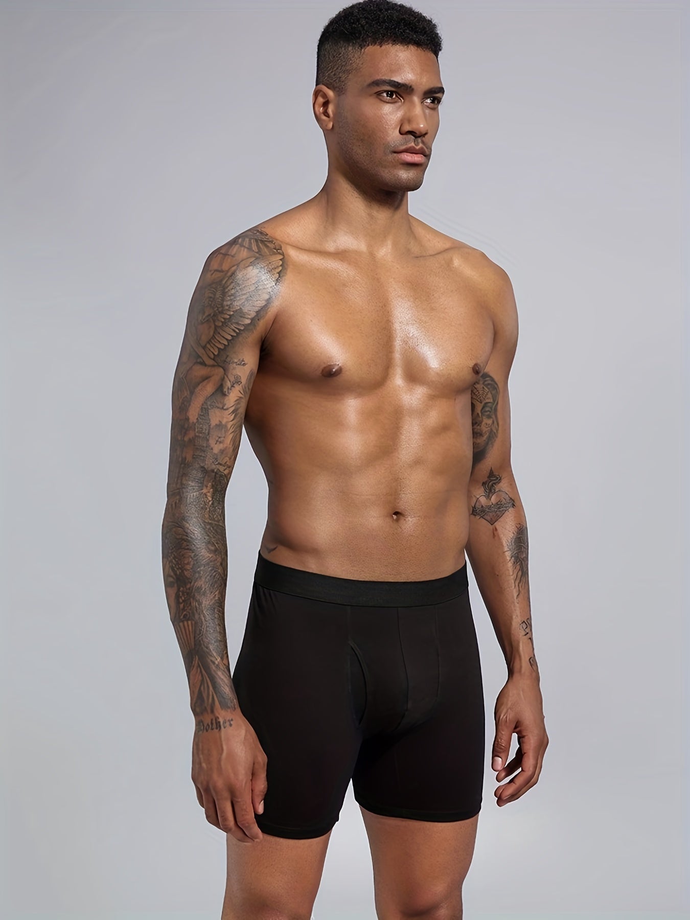 Calzoncillos largos del boxeador de la pierna del algodón de los hombres 3PCS, boxershorts de las bragas simples del color sólido de los hombres, ropa interior delantera abierta atractiva de la entrepierna