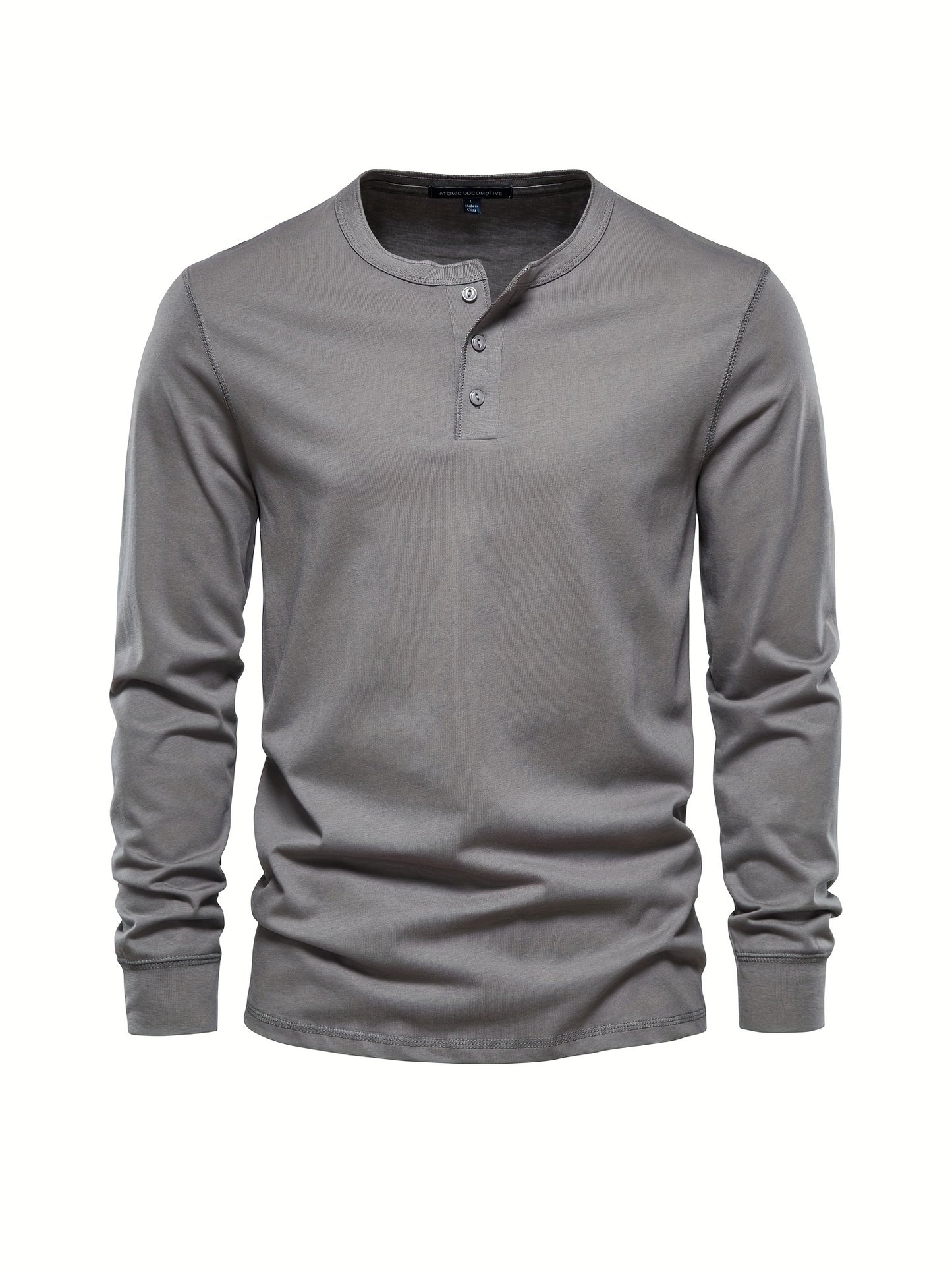 Men's Henley Collar Long Sleeve Cotton T Shirt