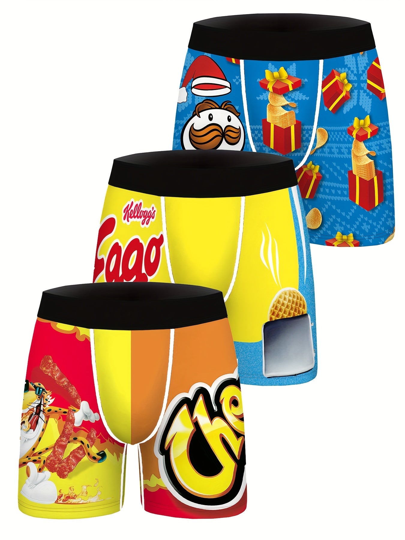 3 peças de cuecas boxer longas com estampa digital masculina, respiráveis, confortáveis e de secagem rápida, cuecas boxer elásticas, calções esportivos, calções de banho para piscina de praia, roupas íntimas masculinas inovadoras