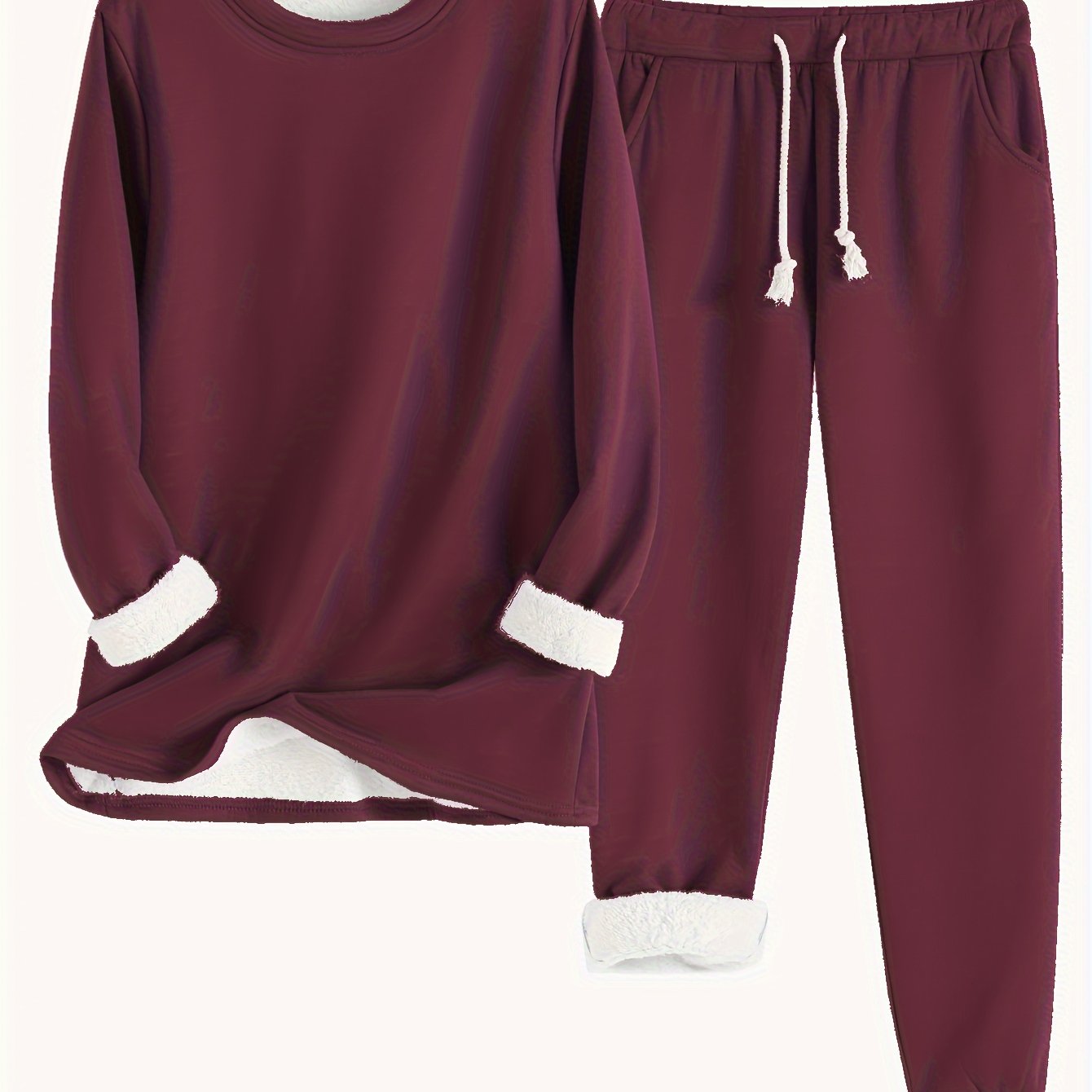 Zweiteiliges Set mit Rundhals ausschnitt Langarm Sweatshirt und Kordel zug hose lässig solide, zweiteiliges Set, Damen bekleidung