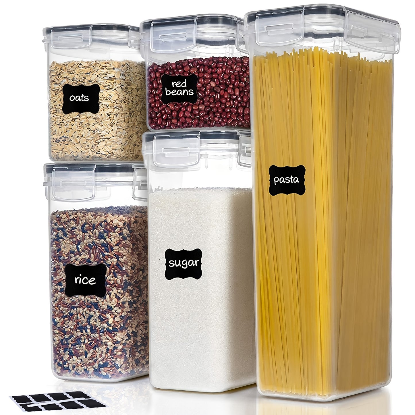 5 \ u002F9pcs Contenedores de almacenamiento de alimentos herméticos sin BPA con tapas-Perfecto para organizar y almacenar alimentos secos-Incluye etiquetas, marcadores y apto para lavavajillas-Ideal para cereales, pasta, harina y azúcar-Suministros de co