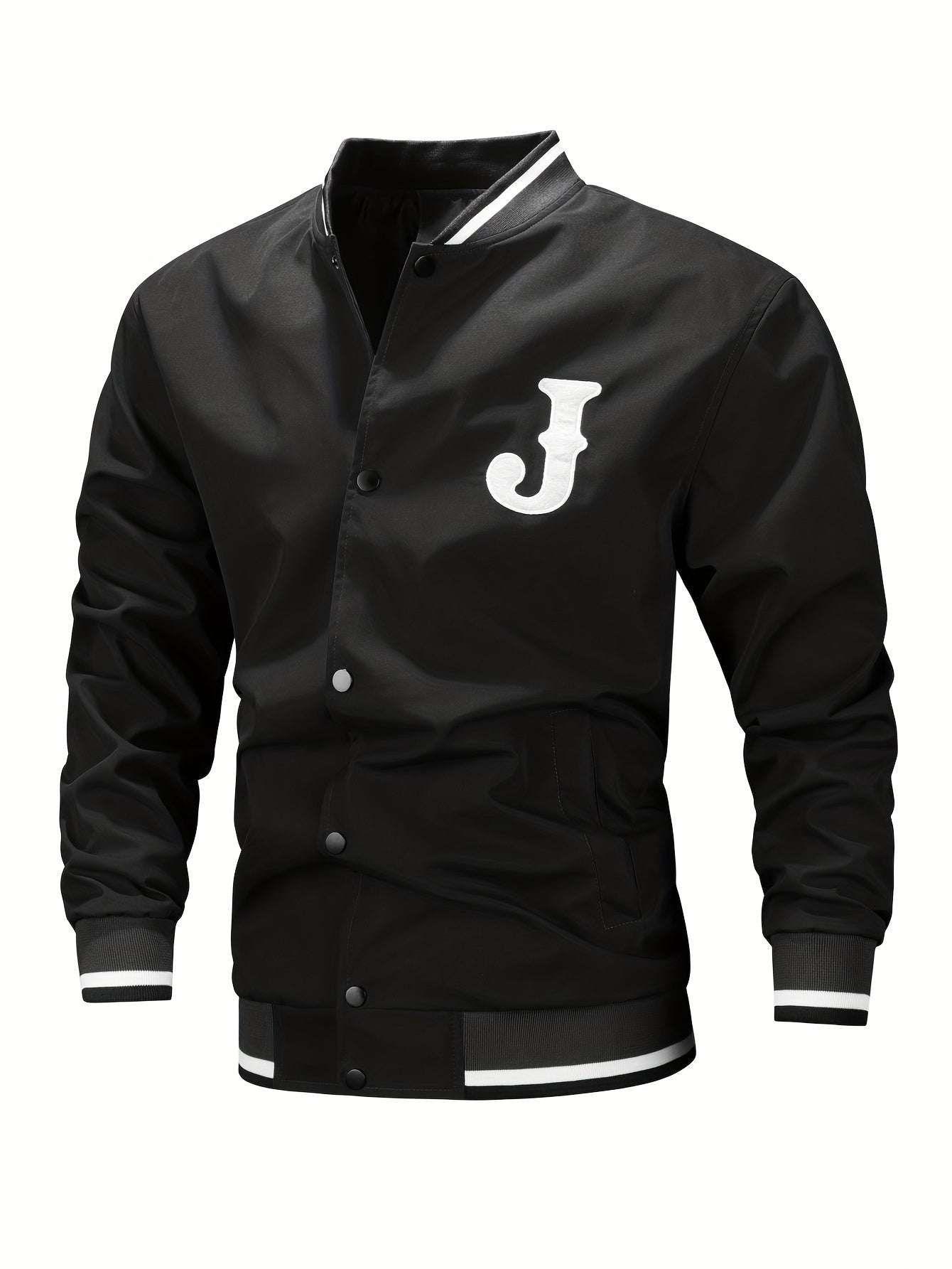 Herren Casual Letter Print Varsity Jacke, schicke Baseball kragen mit Knöpfen Bomber jacke