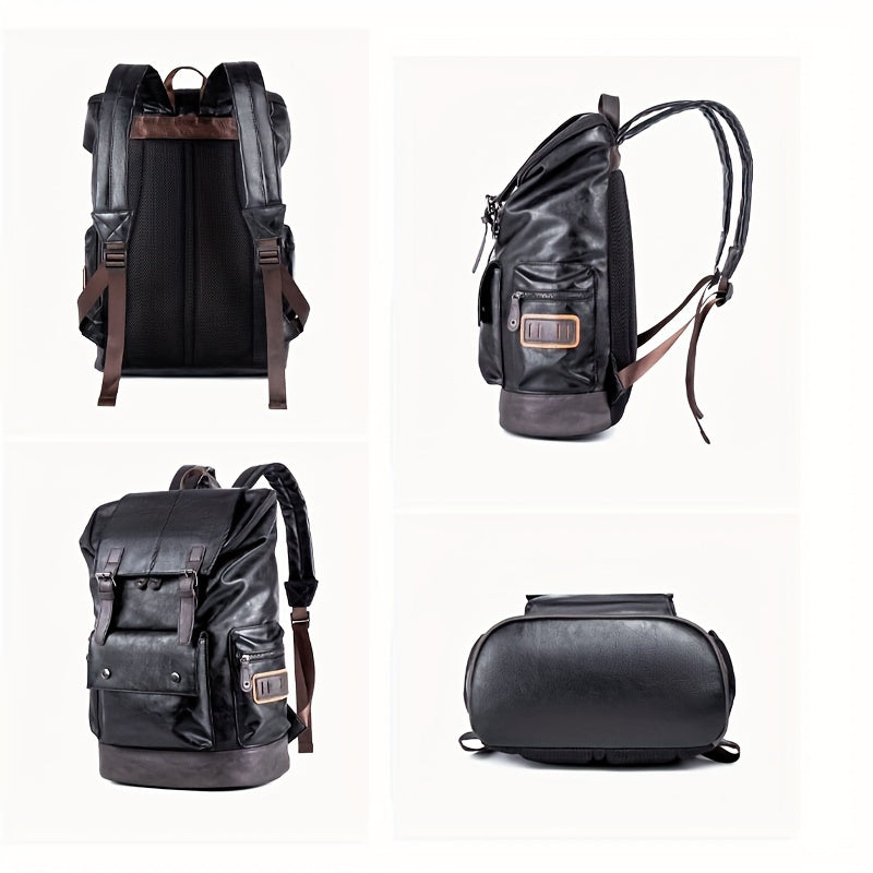 1pc Men's Backpack, Fashion Popular Travel PU Leather Backpack