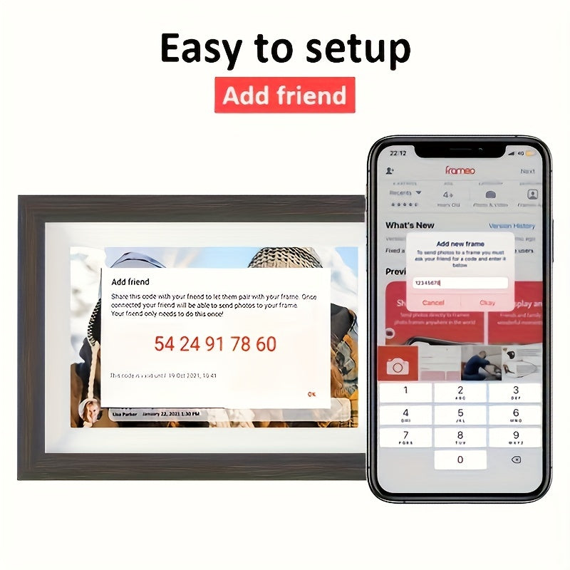 Frameo 32GB de memoria 10,1 pulgadas inteligente Digital marco madera WiFi IPS HD 1080P electrónico Digital foto marco pantalla táctil con Auto-Rotar fácil configuración para usar IOS y Android App de MQQC compartir momentos al instante a través de Frameo
