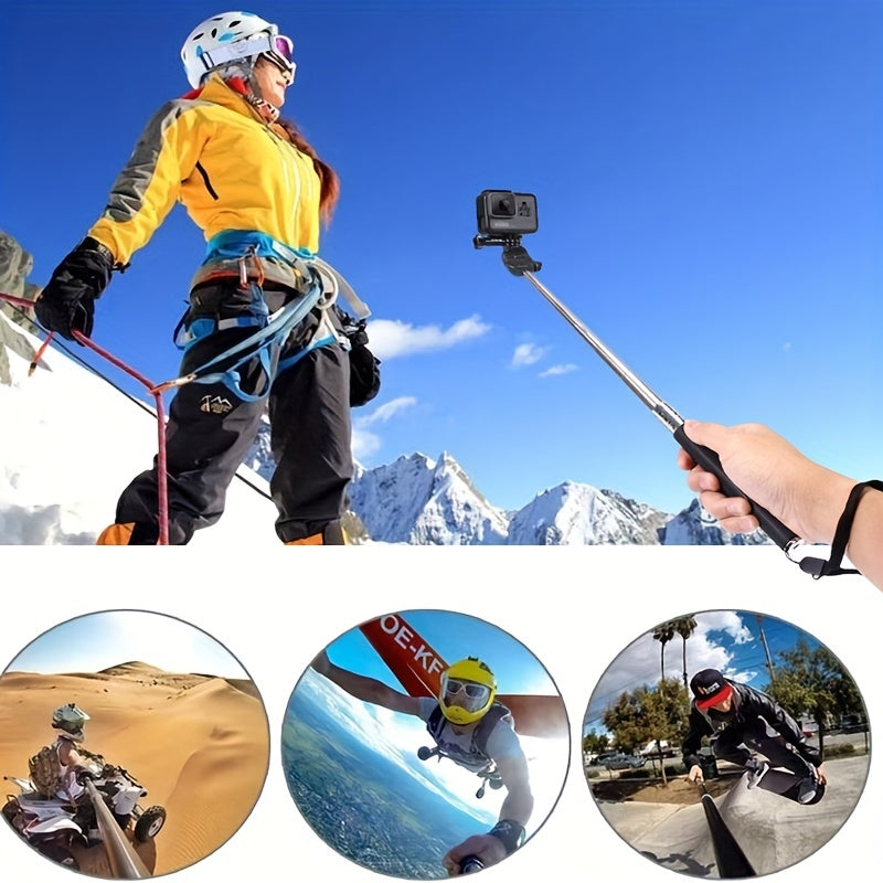 12 Pcs In 1 Gopro Accessories(Rotating Bag Clip+Head Strap+Chest Strap+Wrist Strap+ Suction Cup+Buoyancy Rods+Selfie Stick), Outdoor Photography Accessories, The First Perspective. Use For Gopro 7-9, SanGo, DJI Osmo,Puluz
