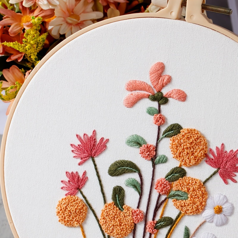 4 Pack Embroidery Kit For Beginners Adults, Cross Stitch Kits, Flowers And Plants, Include 1 Embroidery Hoop 7.9 Inch