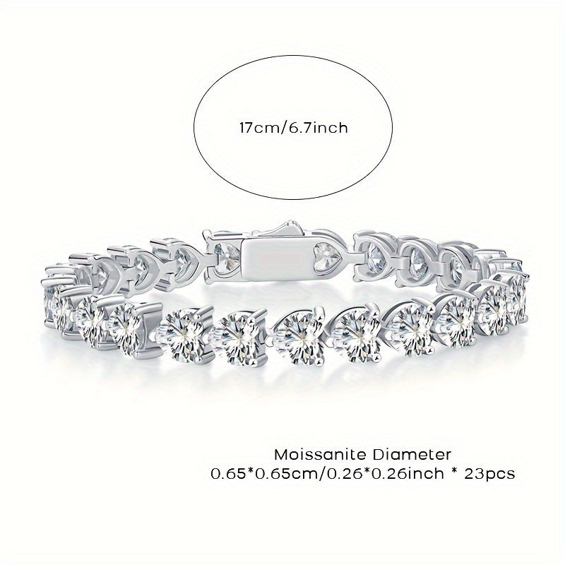 1ct * 24 Heart-Shaped Moissanite Bracelet 1pc, 925 Sterling Silver Women's Luxury Romantic Tennis Bracelet, Valentine's Day Wedding Anniversary Birthday Gift With Certificate