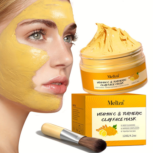 1pc Turmeric Vitamin C Clay Mask Deep Cleansing Face Mask Skin Care Improve Blackheads Acne   And Even Out Skin Tone Facial Mask Control Oil And Refining Pores