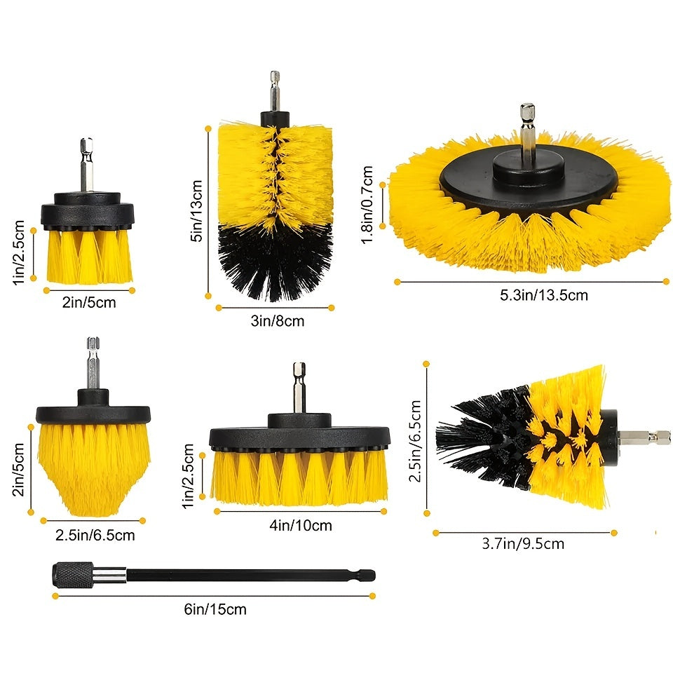 7pcs Drill Brush Attachment Set, Power Scrubber Wash Cleaning Brushes Tool Kit, All Purpose Drill Brush With Extension For Grout Floor, Tub Shower Tile, Bathroom, Kitchen Surface And Car