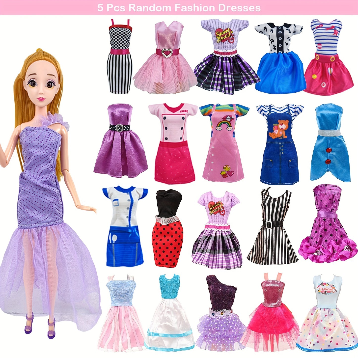 31Pack Doll Clothes And Accessories 5pcs Fashion Dresses 3pcs Gown Dresses 3 Bikini Swimsuits 5 Outfits 10 Shoes 5 Glasses For 11.5 Inch Doll