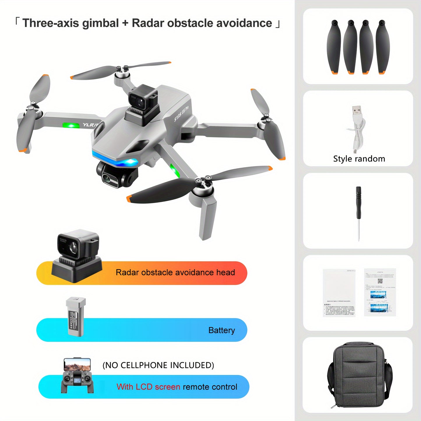 Novo drone RC profissional S135: posicionamento GPS preciso, motor sem escova potente, com câmera gimbal elétrica 1080P em três eixos, display LCD, transmissão de sinal 5G em tempo real, brinquedo e presente perfeitos, coisas para adolescentes - quadricóp