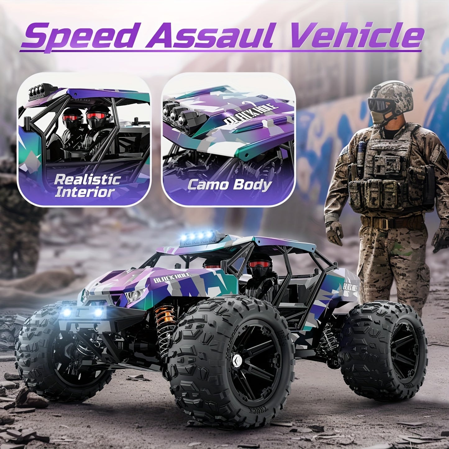 All-Terrain Off-Road RC Stunt Car With 50miles Per Hour High Speed, Powerful Brushless Motor, Waterproof Electric Tuning Design, Electronic Stepless Speed Regulatorm,Christmas Gift For Boy