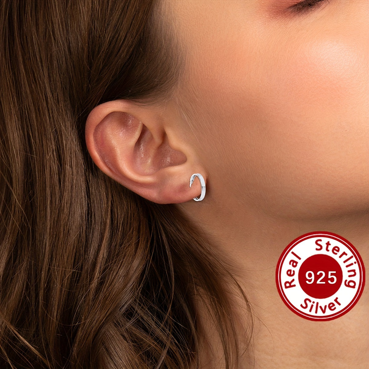 925 en argent Sterling hypoallergénique brillant boucles d'oreilles Vintage Style Simple adapté pour les femmes