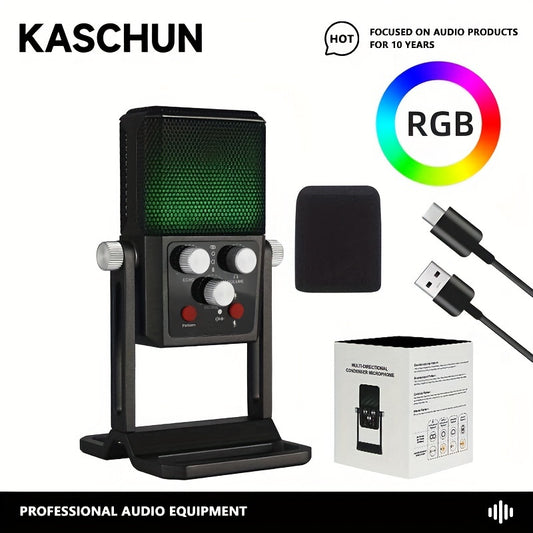 Kaschun BM-959PL Computer Drive-Free Direct Read Condenser Microphone, Four-finger Switch, Suitable For Recording, Live Streaming, Video Conference And More