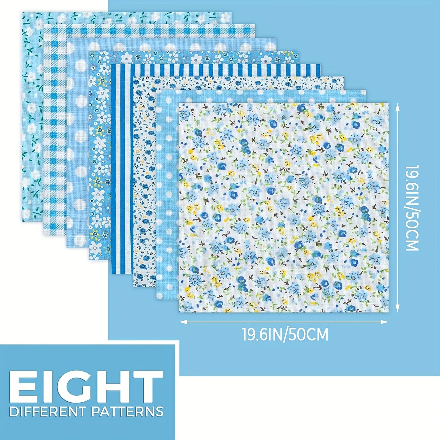 8pcs Quilting Fabric Misscrafts 19.69 X 19.69inch Cotton Fabric DIY Making Supplies Craft Patchwork Fabric Bundle Fat Quarter Pre-Cut Quilt Squares For DIY Sewing Scrapbooking Light Blue