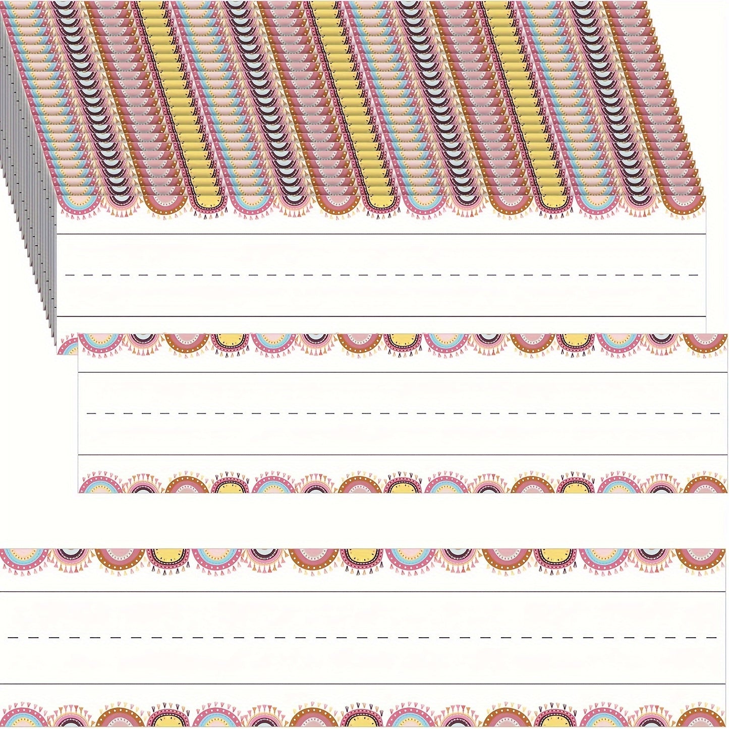 Tiras de oración de 300 hojas Tiras de oración coloreadas para el maestro Oración de escritura pegajosa forrada Learning Strip de palabras gobernadas para el aula para el estudiante Suministros de oficina de la escuela (Boho)