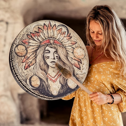 Shamanic Witch Drum: Native Woman Drum - Vegan Tunable Membrane for Sound Healing & Medicine Frame Drum